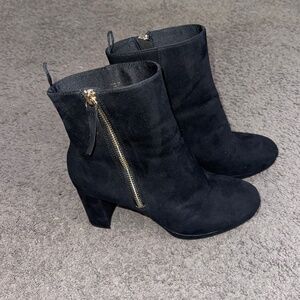 H&M Black Suede Platform Boots with Gold Color Side Zipper